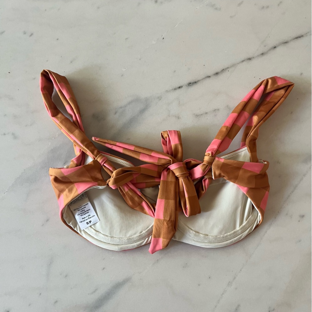 L*Space Gingham Camellia Bikini Top Seaesta Surf Underwire Small Cup Tie Back - Picture 5 of 6